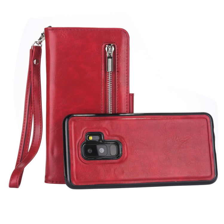 Separable Crazy Horse Texture Zipper Leather Case for Galaxy S9, with Card Slot & & Wallet & Photo Frame & Lanyard