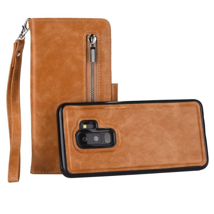 Separable Crazy Horse Texture Zipper Leather Case for Galaxy S9, with Card Slot & & Wallet & Photo Frame & Lanyard