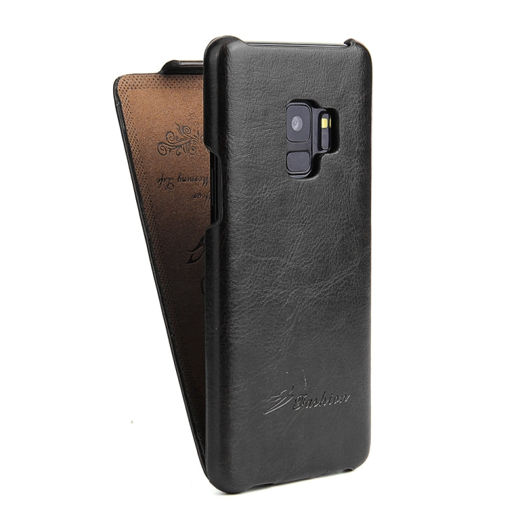 Fierre Shann Retro Oil Wax Texture Vertical Flip PU Leather Case for Galaxy S9