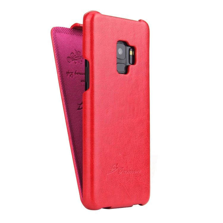 Fierre Shann Retro Oil Wax Texture Vertical Flip PU Leather Case for Galaxy S9