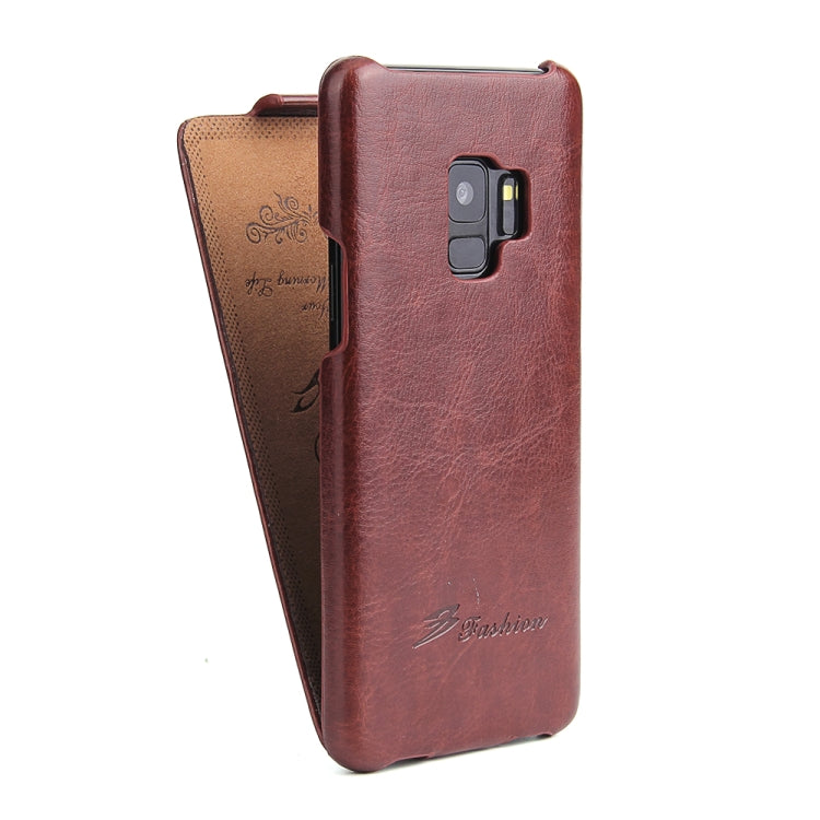 Fierre Shann Retro Oil Wax Texture Vertical Flip PU Leather Case for Galaxy S9