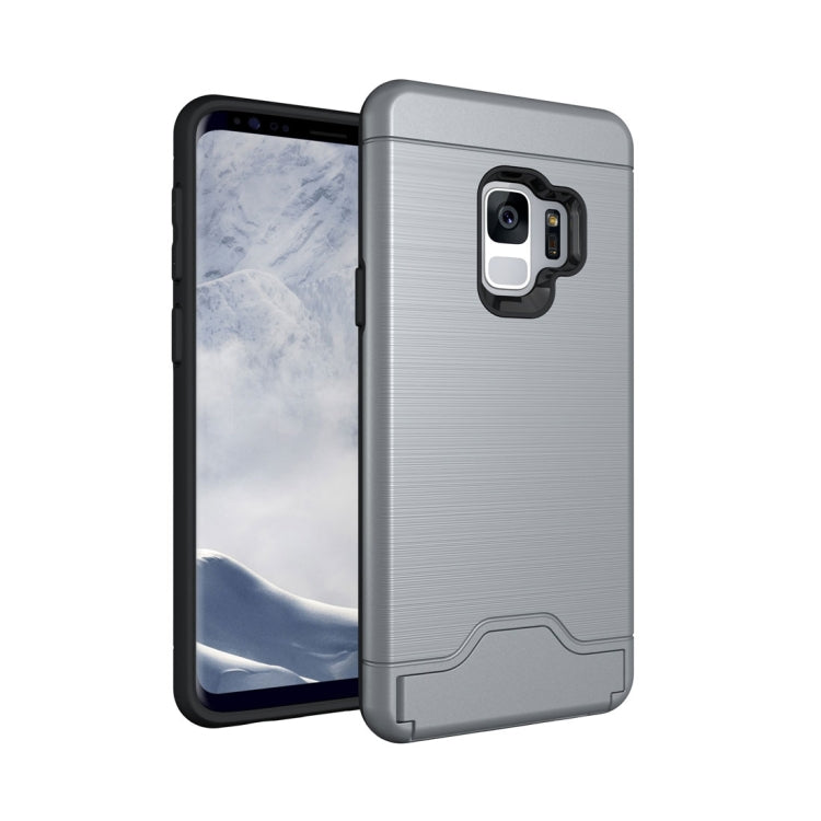 For Galaxy S9 Brushed Texture Protective Back Case with Holder & Card Slot