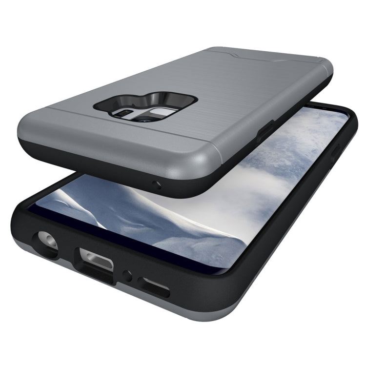 For Galaxy S9 Brushed Texture Protective Back Case with Holder & Card Slot