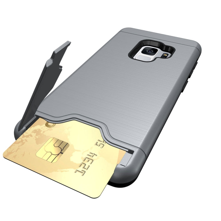 For Galaxy S9 Brushed Texture Protective Back Case with Holder & Card Slot