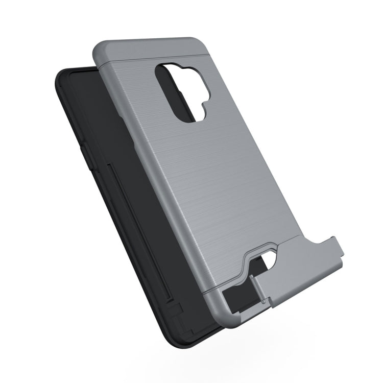 For Galaxy S9 Brushed Texture Protective Back Case with Holder & Card Slot