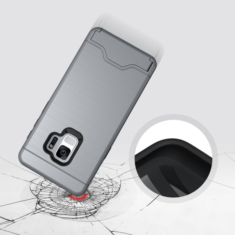 For Galaxy S9 Brushed Texture Protective Back Case with Holder & Card Slot