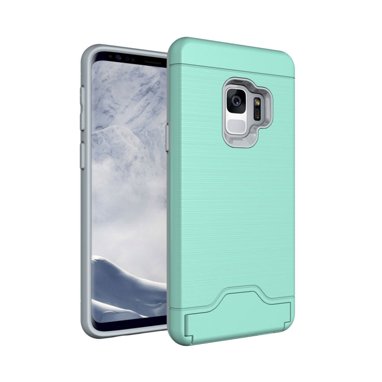 For Galaxy S9 Brushed Texture Protective Back Case with Holder & Card Slot