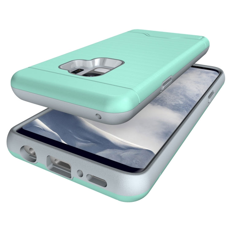 For Galaxy S9 Brushed Texture Protective Back Case with Holder & Card Slot