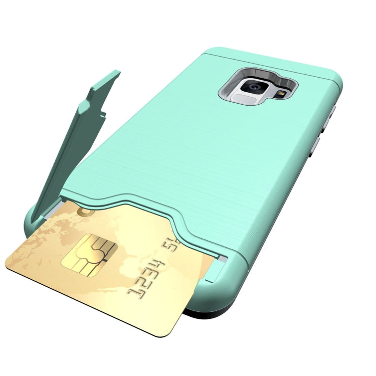 For Galaxy S9 Brushed Texture Protective Back Case with Holder & Card Slot