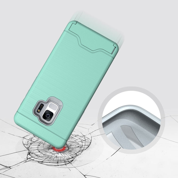 For Galaxy S9 Brushed Texture Protective Back Case with Holder & Card Slot