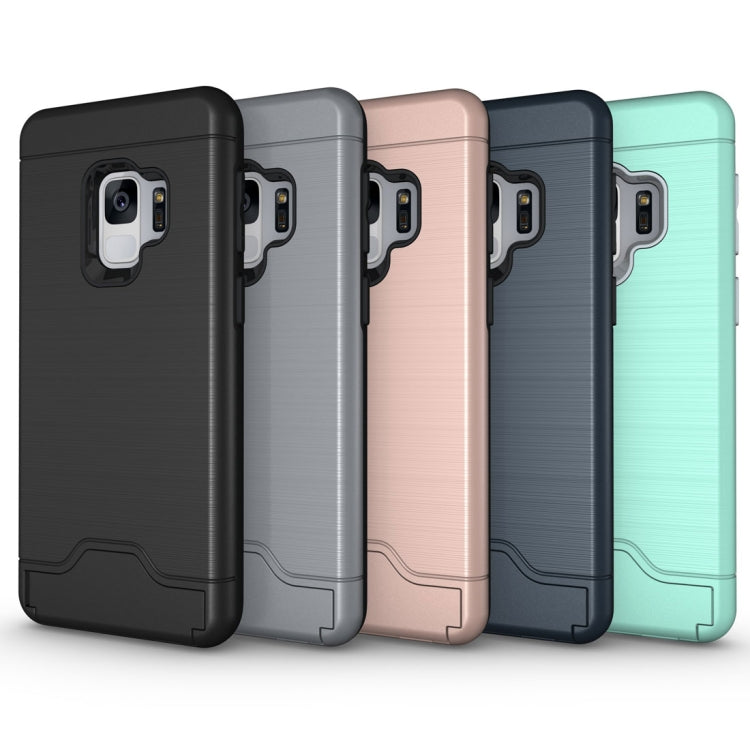 For Galaxy S9 Brushed Texture Protective Back Case with Holder & Card Slot