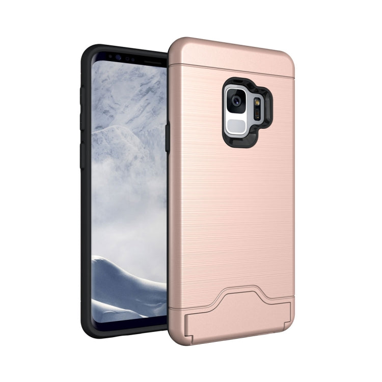 For Galaxy S9 Brushed Texture Protective Back Case with Holder & Card Slot