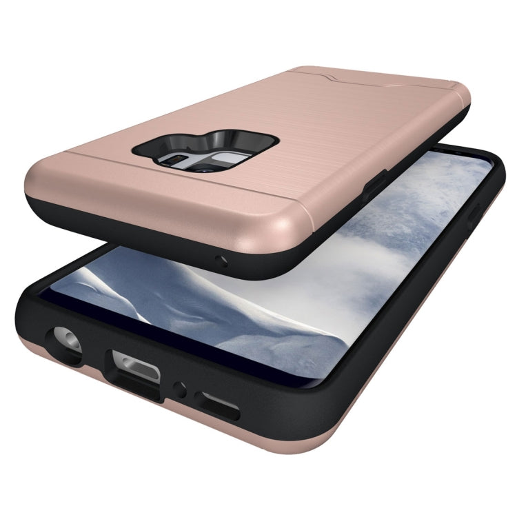 For Galaxy S9 Brushed Texture Protective Back Case with Holder & Card Slot