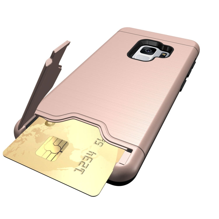 For Galaxy S9 Brushed Texture Protective Back Case with Holder & Card Slot