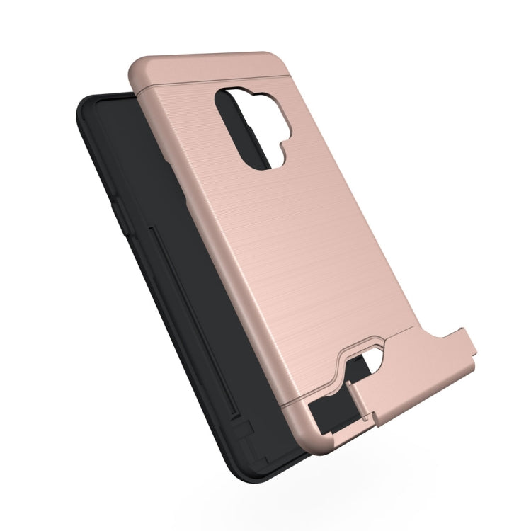 For Galaxy S9 Brushed Texture Protective Back Case with Holder & Card Slot