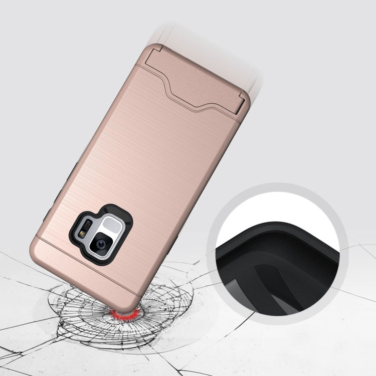 For Galaxy S9 Brushed Texture Protective Back Case with Holder & Card Slot
