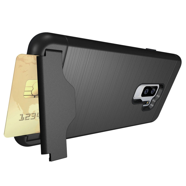 For Galaxy S9+ Brushed Texture Protective Back Case with Holder & Card Slot