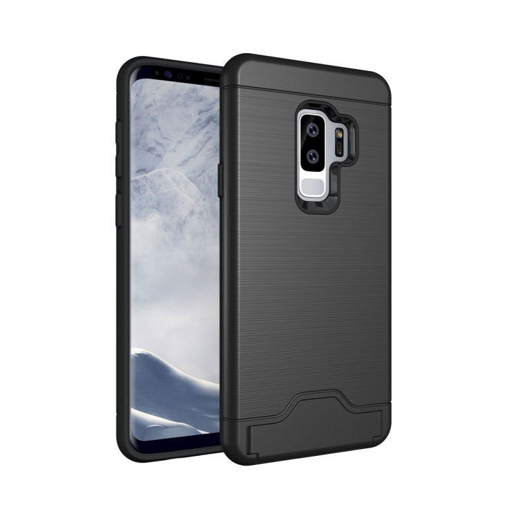 For Galaxy S9+ Brushed Texture Protective Back Case with Holder & Card Slot