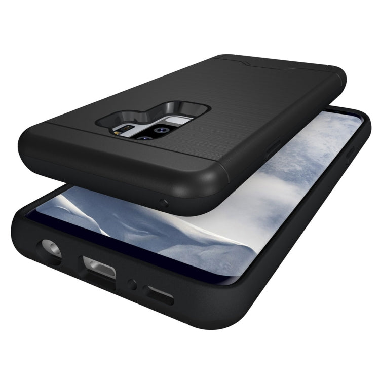 For Galaxy S9+ Brushed Texture Protective Back Case with Holder & Card Slot