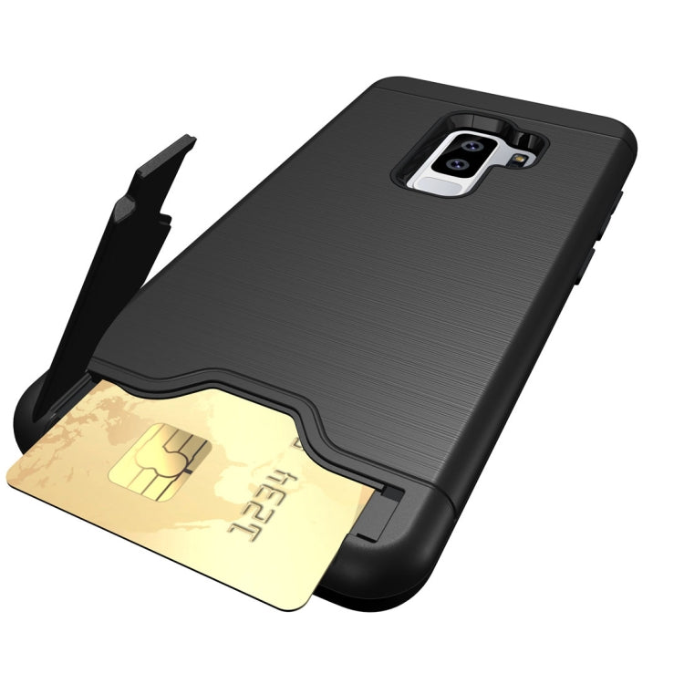 For Galaxy S9+ Brushed Texture Protective Back Case with Holder & Card Slot