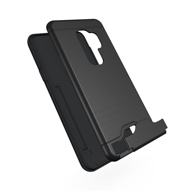 For Galaxy S9+ Brushed Texture Protective Back Case with Holder & Card Slot