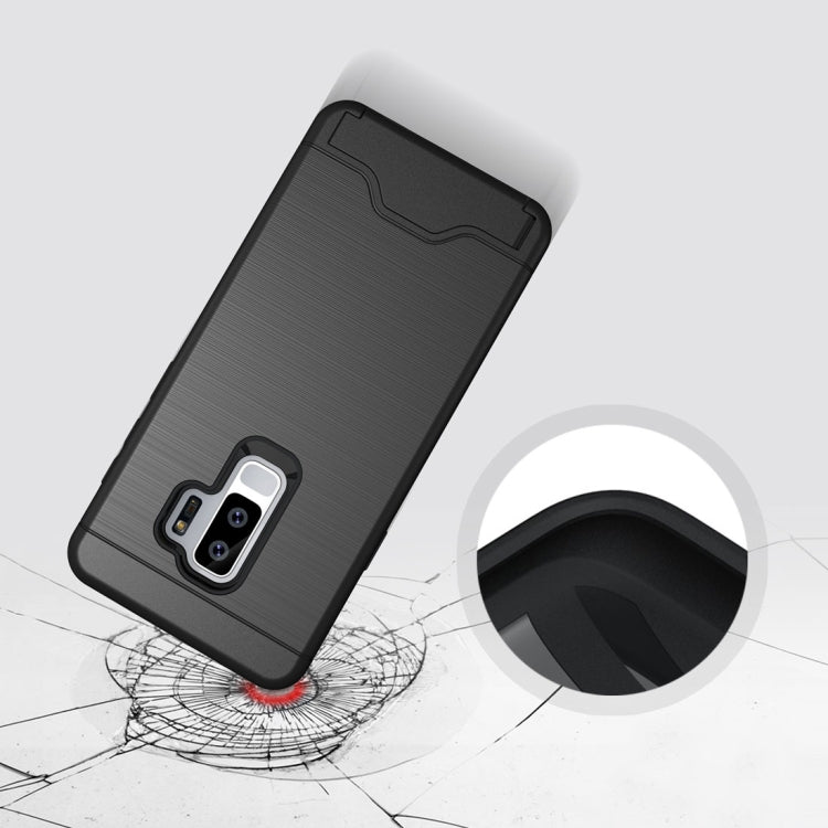 For Galaxy S9+ Brushed Texture Protective Back Case with Holder & Card Slot