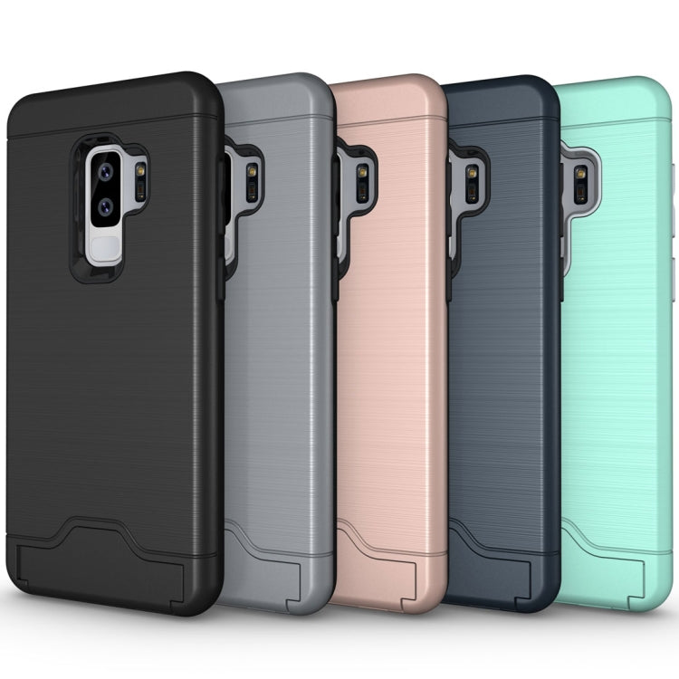 For Galaxy S9+ Brushed Texture Protective Back Case with Holder & Card Slot