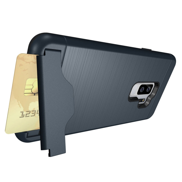 For Galaxy S9+ Brushed Texture Protective Back Case with Holder & Card Slot