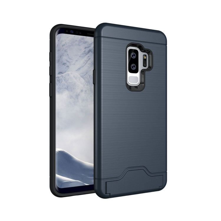 For Galaxy S9+ Brushed Texture Protective Back Case with Holder & Card Slot