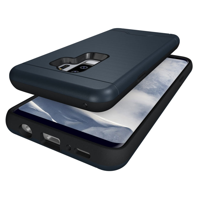 For Galaxy S9+ Brushed Texture Protective Back Case with Holder & Card Slot
