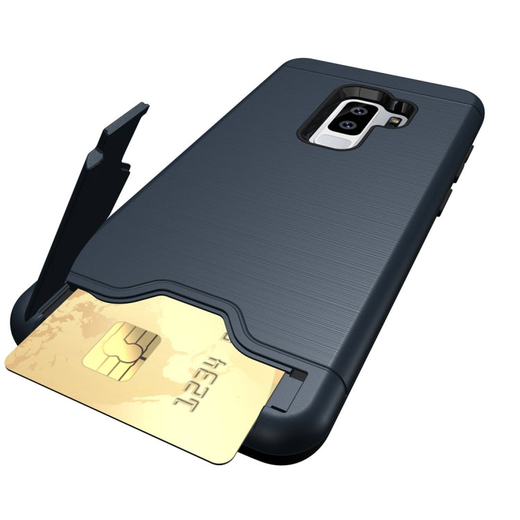 For Galaxy S9+ Brushed Texture Protective Back Case with Holder & Card Slot