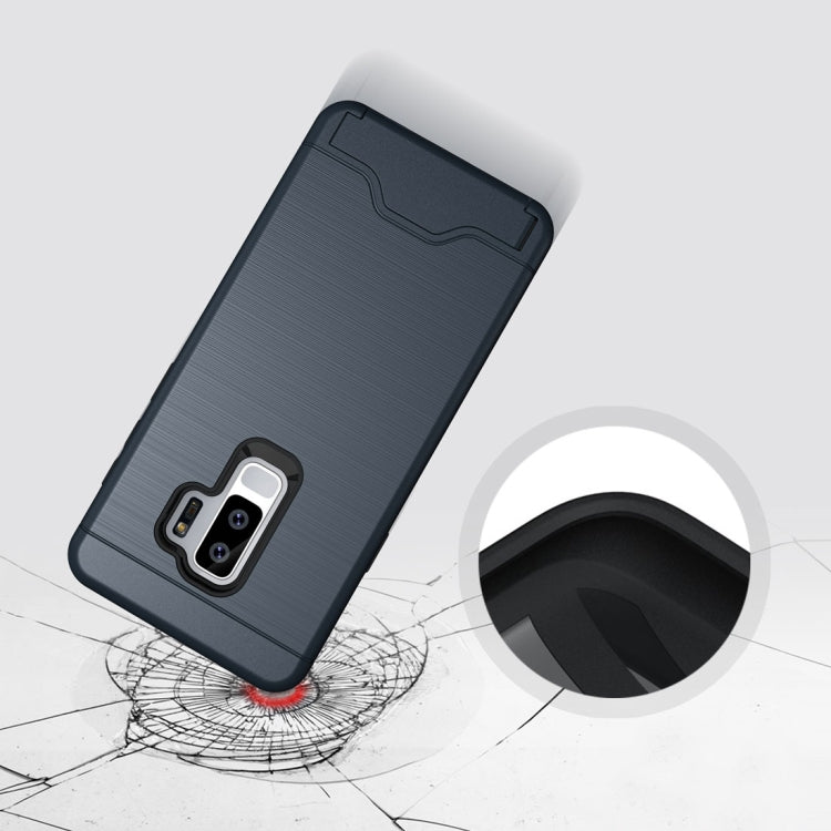 For Galaxy S9+ Brushed Texture Protective Back Case with Holder & Card Slot