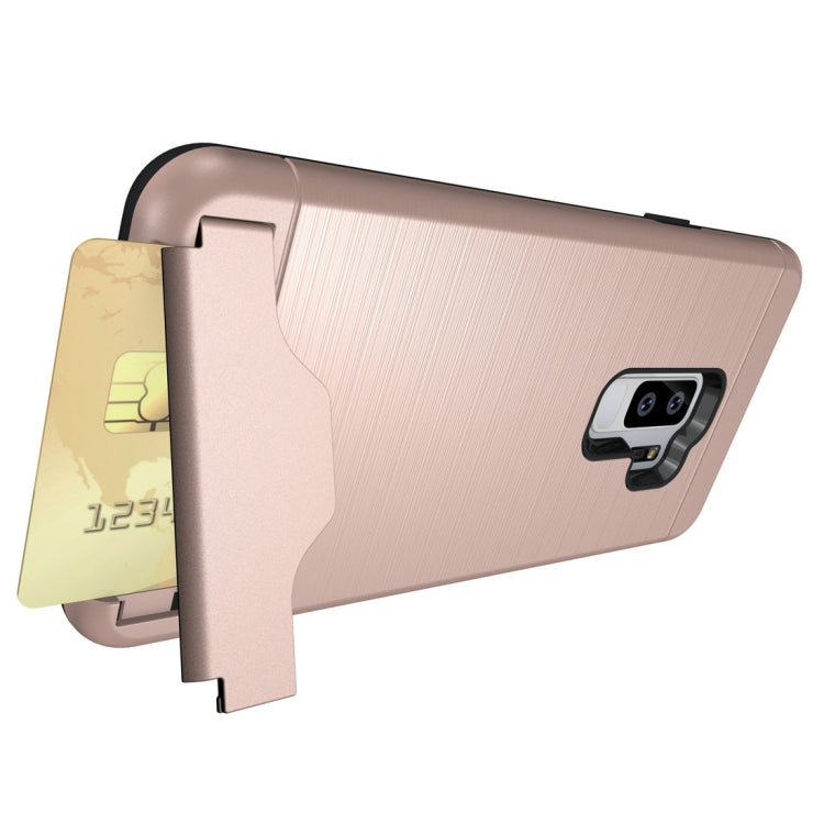 For Galaxy S9+ Brushed Texture Protective Back Case with Holder & Card Slot