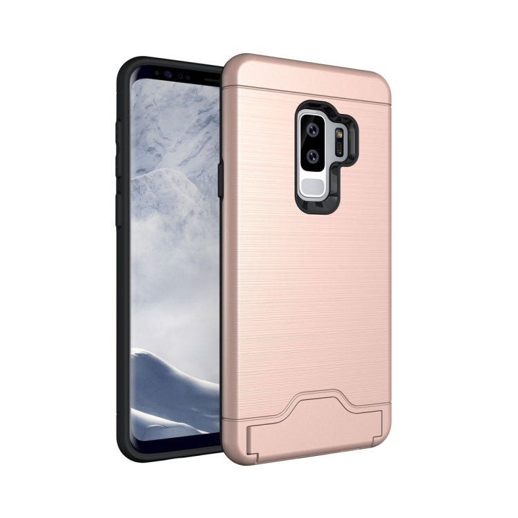 For Galaxy S9+ Brushed Texture Protective Back Case with Holder & Card Slot