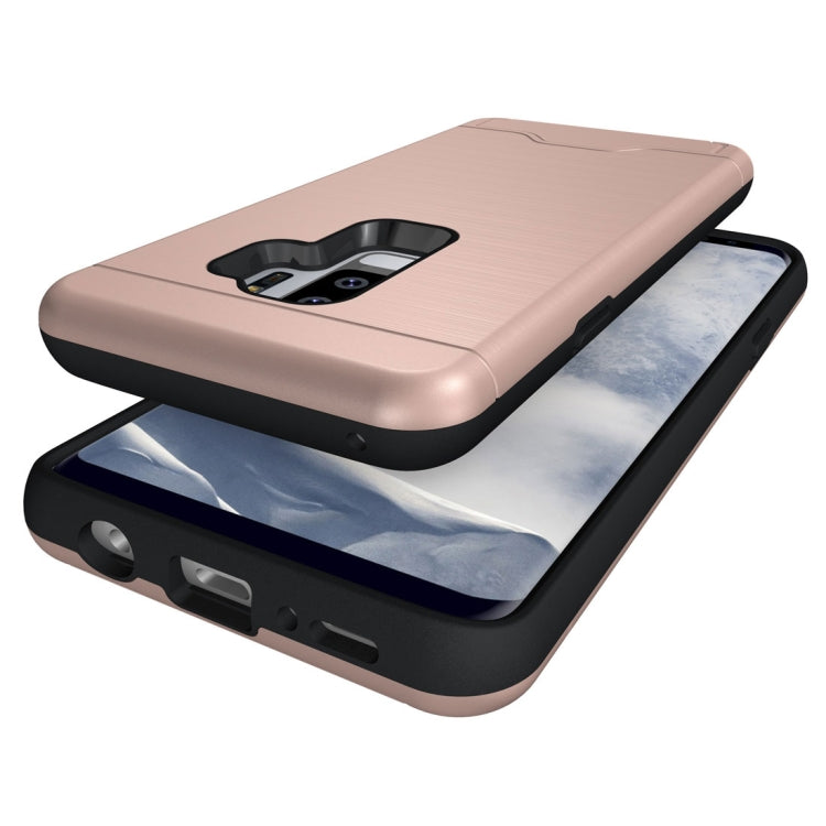 For Galaxy S9+ Brushed Texture Protective Back Case with Holder & Card Slot
