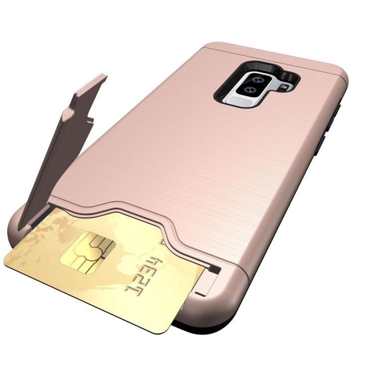 For Galaxy S9+ Brushed Texture Protective Back Case with Holder & Card Slot