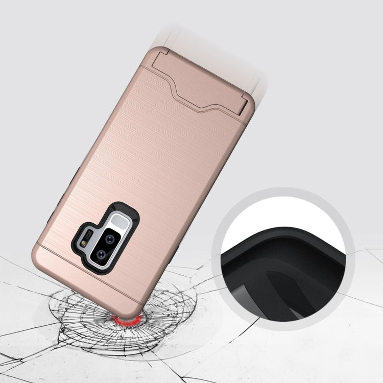 For Galaxy S9+ Brushed Texture Protective Back Case with Holder & Card Slot