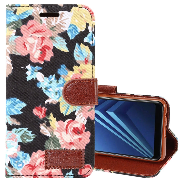 Dibase for Galaxy A8+ (2018) Flower Pattern Horizontal Flip Leather Case with Holder & Card Slots