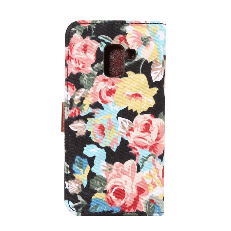 Dibase for Galaxy A8+ (2018) Flower Pattern Horizontal Flip Leather Case with Holder & Card Slots