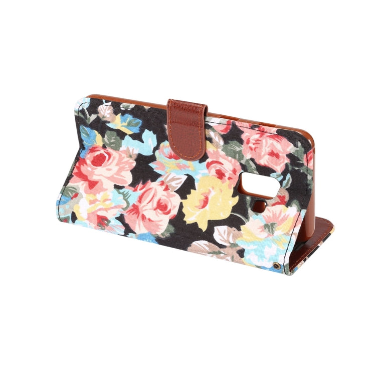 Dibase for Galaxy A8+ (2018) Flower Pattern Horizontal Flip Leather Case with Holder & Card Slots