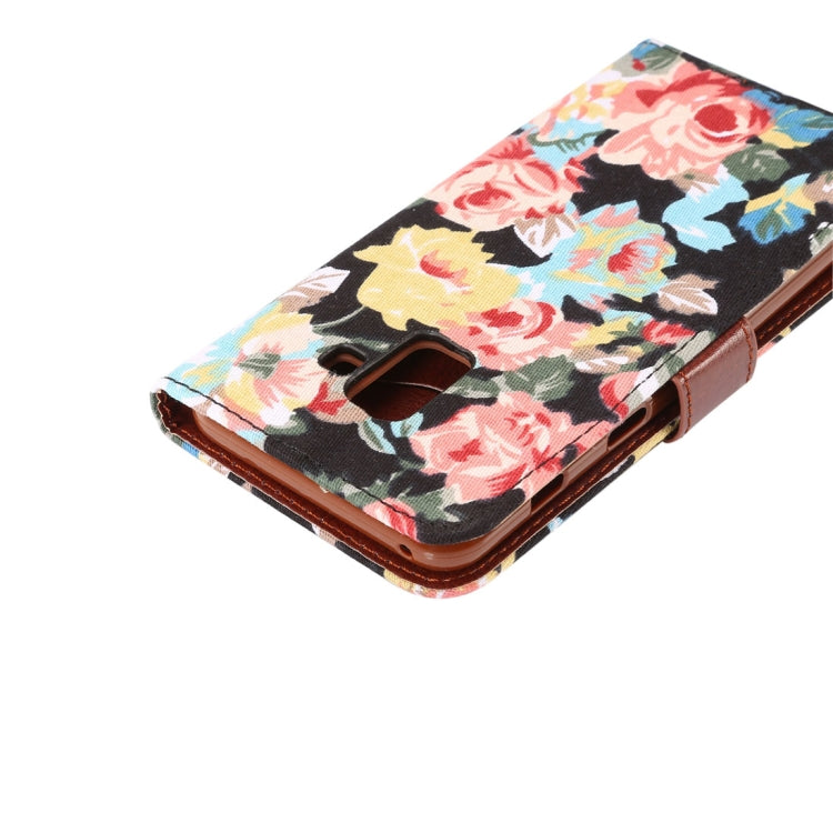 Dibase for Galaxy A8+ (2018) Flower Pattern Horizontal Flip Leather Case with Holder & Card Slots