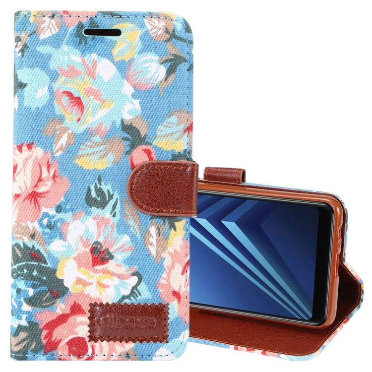 Dibase for Galaxy A8+ (2018) Flower Pattern Horizontal Flip Leather Case with Holder & Card Slots