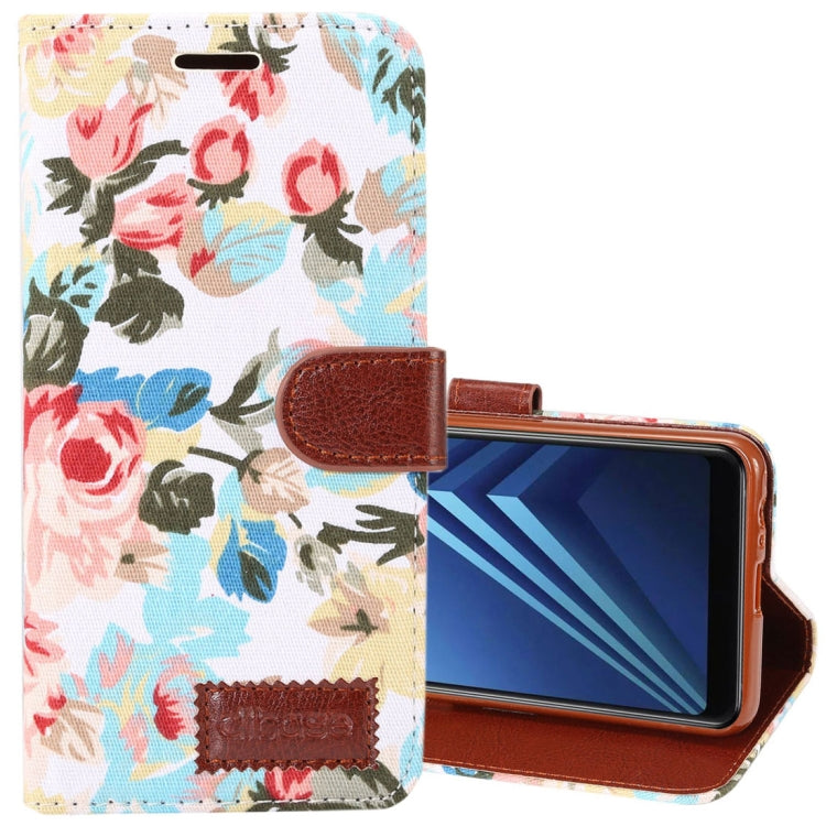 Dibase for Galaxy A8+ (2018) Flower Pattern Horizontal Flip Leather Case with Holder & Card Slots