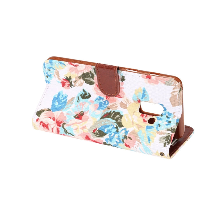 Dibase for Galaxy A8+ (2018) Flower Pattern Horizontal Flip Leather Case with Holder & Card Slots