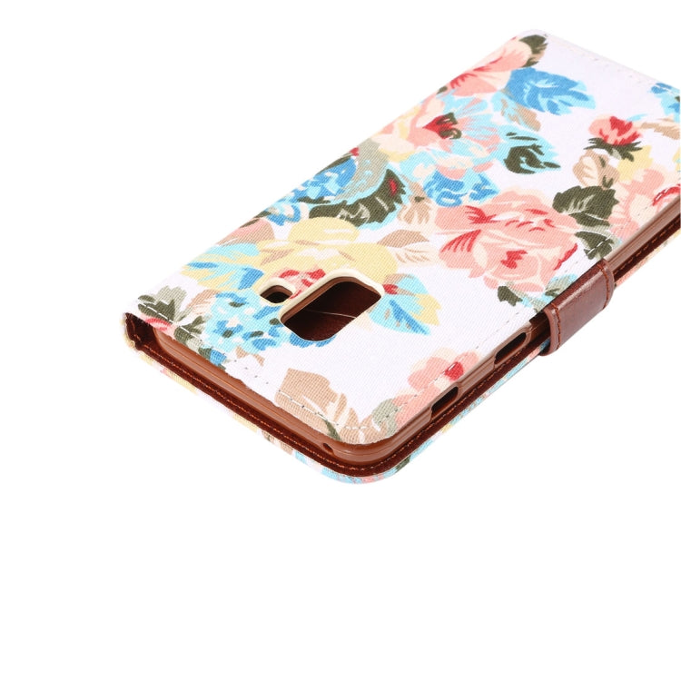 Dibase for Galaxy A8+ (2018) Flower Pattern Horizontal Flip Leather Case with Holder & Card Slots