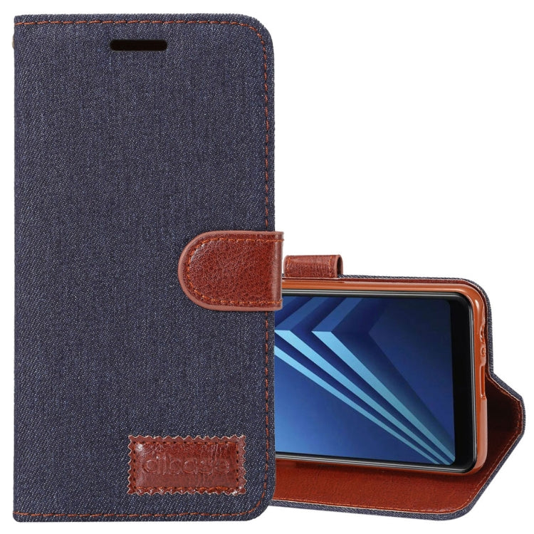 Dibase for Galaxy A8 (2018) Denim Texture Horizontal Flip Leather Case with Holder & Card Slots (Black)