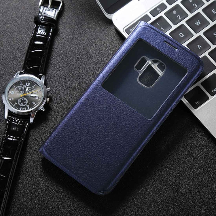 For Galaxy S9+ Litchi Texture Horizontal Flip Leather Case with Call Display ID