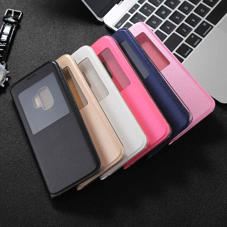 For Galaxy S9+ Litchi Texture Horizontal Flip Leather Case with Call Display ID