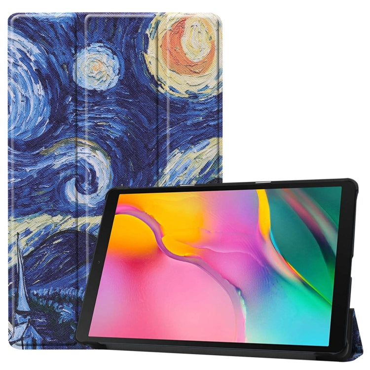 Custer Texture Starry Sky Pattern Colored Drawing Horizontal Flip Leather Case for Galaxy Tab A 10.1 2019, with Three-folding Holder & Sleep / Wake-up Function
