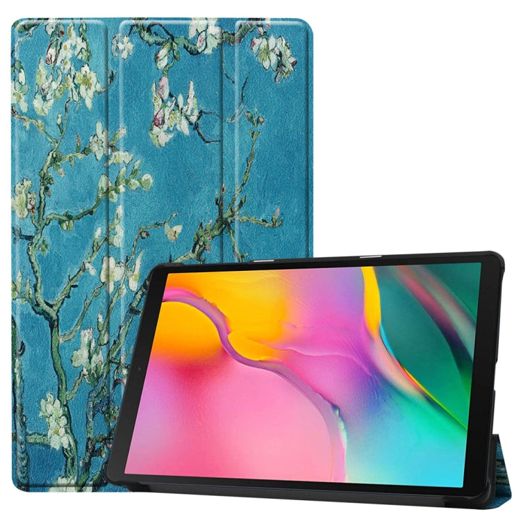 Custer Texture Apricot Pattern Colored Drawing Horizontal Flip Leather Case for Galaxy Tab A 10.1 2019, with Three-folding Holder & Sleep / Wake-up Function